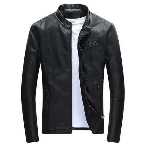 Wordless Autumn Winter Mens Zipper PU Leather Jacket Casual Motorcycle Leather Jacket Men Leisure Clothing Slim Leather Jacket