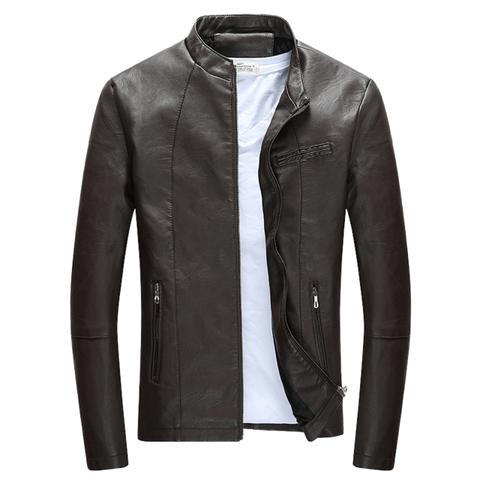 Wordless Autumn Winter Mens Zipper PU Leather Jacket Casual Motorcycle Leather Jacket Men Leisure Clothing Slim Leather Jacket