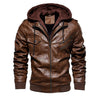 winter men's leather jacket motorcycle hooded jacket men's warm Leisure PU leather coats M-4XL