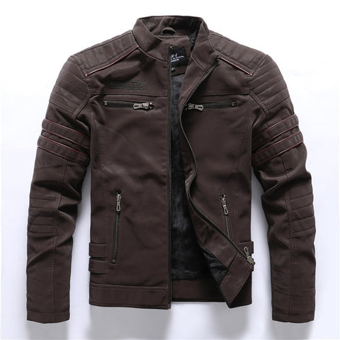 2019 Autumn Winter Men's Leather Jacket Casual Fashion Stand Collar Motorcycle Jacket Men Slim High Quality PU Leather Coats