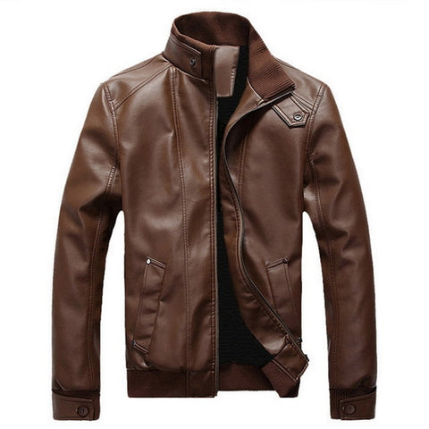 MJARTORIA  2019 New Fashion Autumn Male Leather Jacket Plus Size 3XL Black Brown Mens Stand Collar Coats Leather Biker Jackets