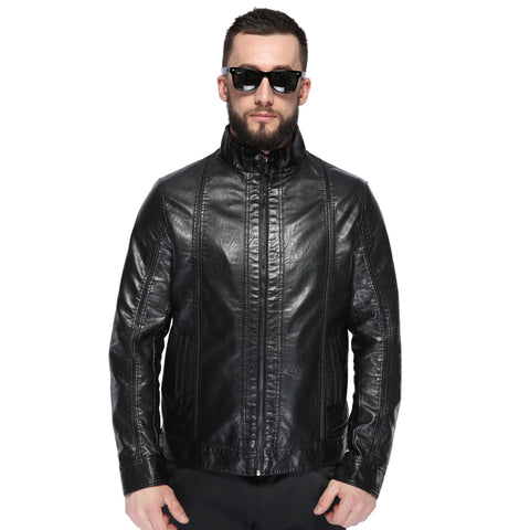 2018 Luxury Fashion Men's Leather Jacket High Quality Leather Brown Men Jacket Faux Leather Men Jacket And Coat jaqueta de couro