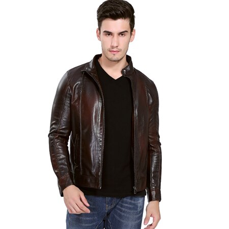 2018 Luxury Fashion Men's Leather Jacket High Quality Leather Brown Men Jacket Faux Leather Men Jacket And Coat jaqueta de couro